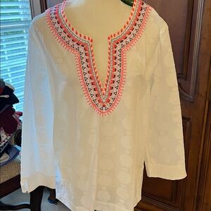 Lilly Pulitzer NWT Amelia Island Tunic-White w/Pink and Blue Embroidery; L